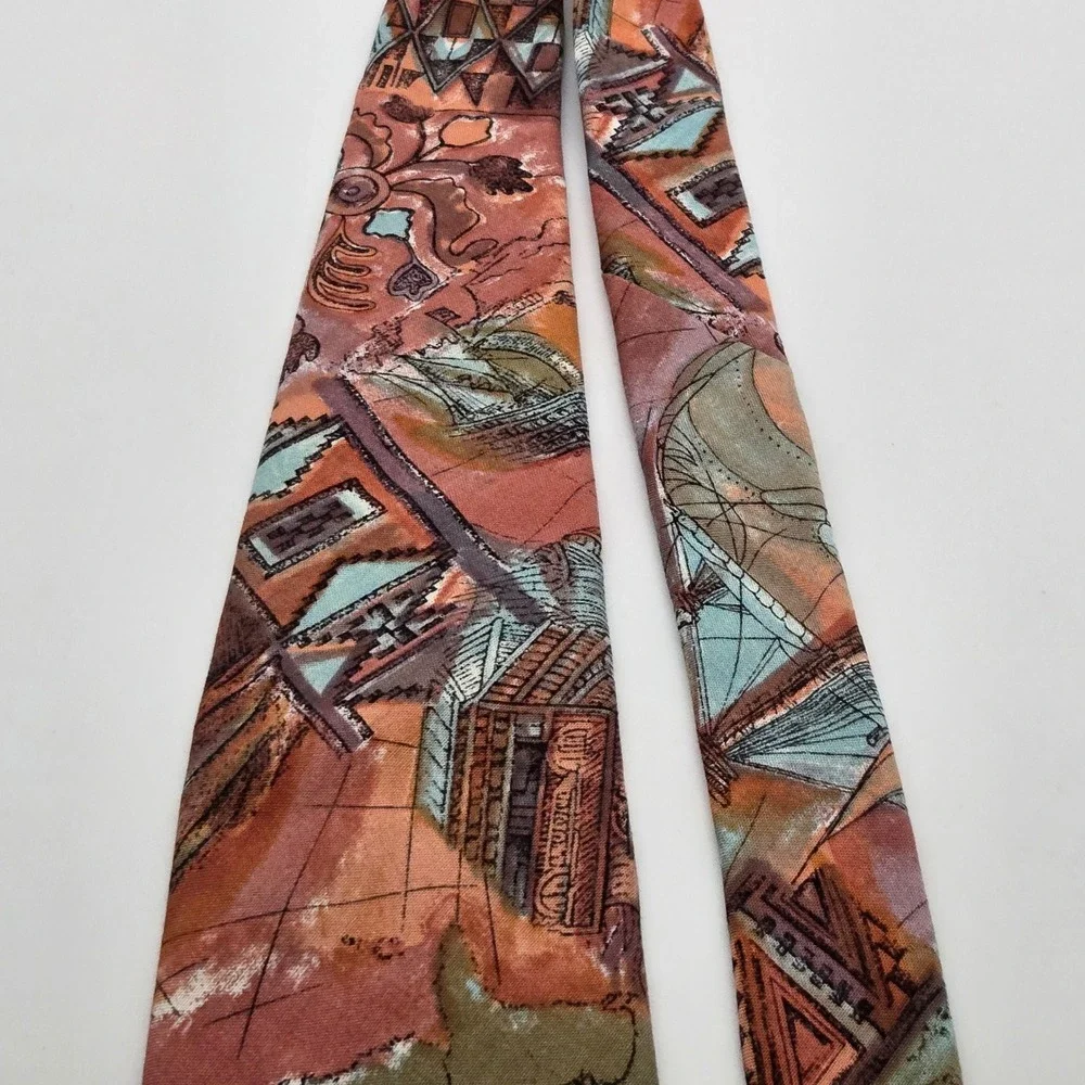John Weitz Tie Mens Vintage Abstract Travel Map USA Rayon Novelty‎